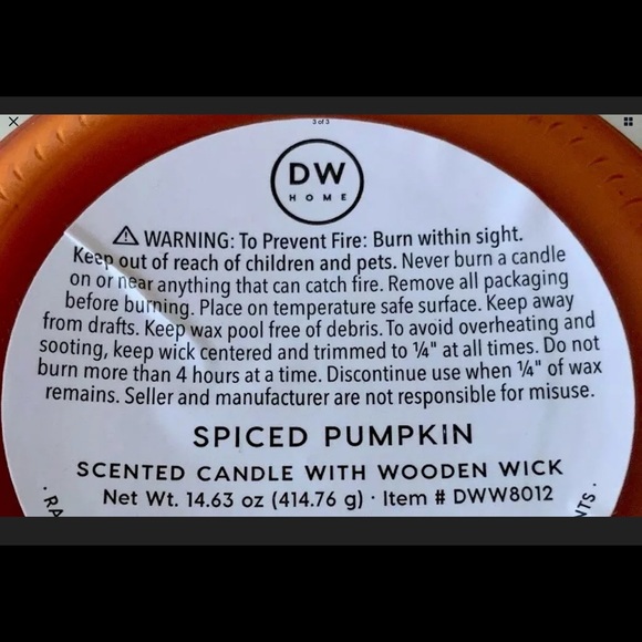 DW HOME SPICED PUMPKIN CRACKLING WOOD WICK CANDLE NEW 14.63 oz - Picture 3 of 3